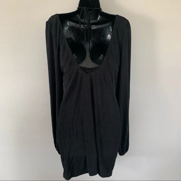 Princess Polly Celine Black Long Puff Sleeve Cut out Tie Neck Mini Dress - Picture 6 of 10